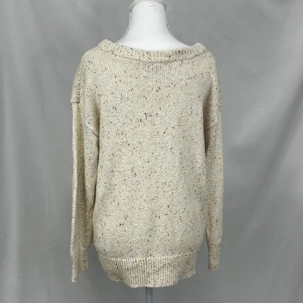 Old Navy Women's Sz S Tunic Sweater Cream Confetti Knit Oversized V-Neck Boho - Picture 2 of 7